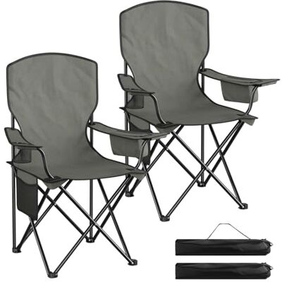 WOLTU Set van 2 opvouwbare campingstoelen, draagbare visstoelen Met rugleuning, draagtas, koeltas, bekerhouder en zijvak, voor buiten, rookgrijs WOLTU Set van 2 opvouwbare campingstoelen, draagbare visstoelen Met rugleuning, draagtas, koeltas, bekerhouder en zijvak, voor buiten, rookgrijs