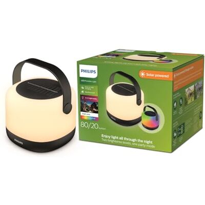 Philips Aluminium draagbare zonnelamp, 3000 K in RGB-kleurverandering, USB-oplaadkabel, IP44, zwart en wit Philips Aluminium draagbare zonnelamp, 3000 K in RGB-kleurverandering, USB-oplaadkabel, IP44, zwart en wit