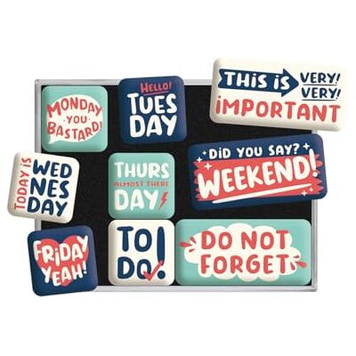 ART Retro koelkastmagneten, 9 stuks, Happy Week cadeau-idee met een mooie boodschap, magneetborddecoratie, vintage design ART Retro koelkastmagneten, 9 stuks, Happy Week cadeau-idee met een mooie boodschap, magneetborddecoratie, vintage design