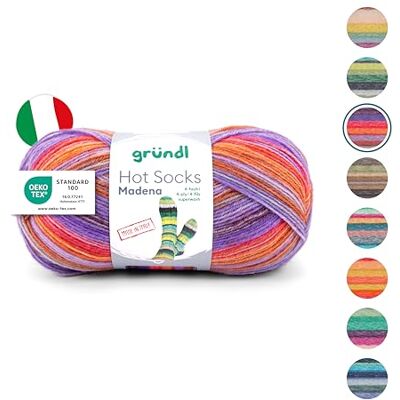 Gründl Hot Socks Madena Tutti Frutti Wolbol, 4-laags, 100 g Sokkengaren, zacht en huidvriendelijk, 75% scheerwol, 25% polyamide, 100 g/420 m, voor naaldnaalden Gründl Hot Socks Madena Tutti Frutti Wolbol, 4-laags, 100 g Sokkengaren, zacht en huidvriendelijk, 75% scheerwol, 25% polyamide, 100 g/420 m, voor naaldnaalden