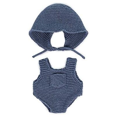 Miniland Dolls gebreide kledingset van gerecyclede materialen voor baby's van 21 cm. Model: rompers en hoofdband van koraalhout. Miniland Dolls gebreide kledingset van gerecyclede materialen voor baby's van 21 cm. Model: rompers en hoofdband van koraalhout.
