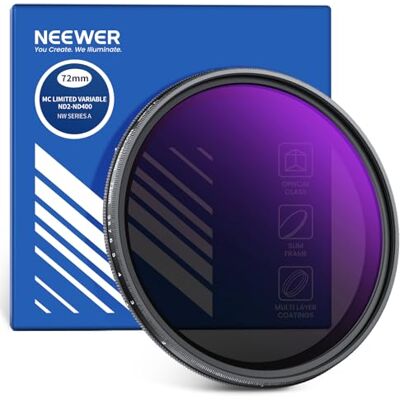 NEEWER 72 mm ND-filter ND2-ND400, instelbare neutrale dichtheidsfilter met beperkte harde uitschakeling, met meerlaags optisch glas, krasbestendig, dun aluminium frame NEEWER 72 mm ND-filter ND2-ND400, instelbare neutrale dichtheidsfilter met beperkte harde uitschakeling, met meerlaags optisch glas, krasbestendig, dun aluminium frame