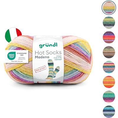 Gründl Hot Socks Madena Sokkenwol, 4-laags, 1 bol van 100 g Sokkengaren, zacht en huidvriendelijk, 75% scheerwol, 25% polyamide, 100 g/420 m, voor naaldnaalden Gründl Hot Socks Madena Sokkenwol, 4-laags, 1 bol van 100 g Sokkengaren, zacht en huidvriendelijk, 75% scheerwol, 25% polyamide, 100 g/420 m, voor naaldnaalden