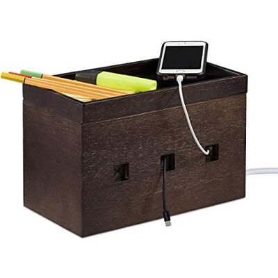 Relaxdays Bamboe kabelbox voor kabelverlengingen, bureau-organizer, 16,5 x 25,5 x 14 cm, donkerbruin, 16,5 x 25,5 x 14 cm Relaxdays Bamboe kabelbox voor kabelverlengingen, bureau-organizer, 16,5 x 25,5 x 14 cm, donkerbruin, 16,5 x 25,5 x 14 cm