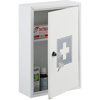 Relaxdays Afsluitbaar medicijnkastje met 2 compartimenten, 32 x 21,5 x 8 cm (h x b x d), medicijnkast, hangende medicijnkast, wit/grijs Relaxdays Afsluitbaar medicijnkastje met 2 compartimenten, 32 x 21,5 x 8 cm (h x b x d), medicijnkast, hangende medicijnkast, wit/grijs