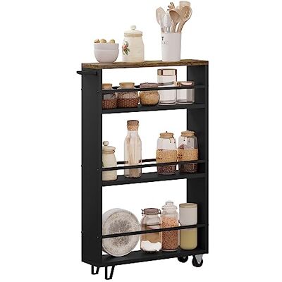 WOLTU Keuken Trolley met 3 niveaus, serveerrek, rolwagen voor keuken, kantoor, met handvat en remmen, vintage bruin zwart RW050rbs WOLTU Keuken Trolley met 3 niveaus, serveerrek, rolwagen voor keuken, kantoor, met handvat en remmen, vintage bruin zwart RW050rbs