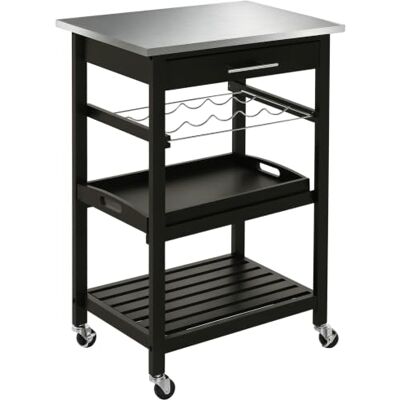 HOMCOM Serveerwagen met flessenopslag, 60 x 40 x 85 cm, zwart HOMCOM Serveerwagen met flessenopslag, 60 x 40 x 85 cm, zwart