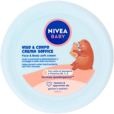 NIVEA BABY gezichts- en lichaamscrème 200 ml, hydraterende en voedende lichaamscrème voor kinderen, gezichtscrème voor pasgeborenen met amandelmelk en vitaminen, lichaamscrème NIVEA BABY gezichts- en lichaamscrème 200 ml, hydraterende en voedende lichaamscrème voor kinderen, gezichtscrème voor pasgeborenen met amandelmelk en vitaminen, lichaamscrème