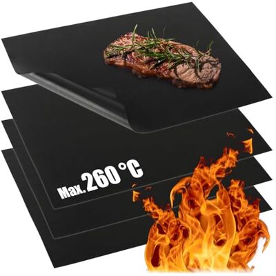 com-four ® 4-voudige grillmat, hittebestendig Grillfolie met antiaanbaklaag, grill- en bakmat, herbruikbaar, op maat gesneden com-four ® 4-voudige grillmat, hittebestendig Grillfolie met antiaanbaklaag, grill- en bakmat, herbruikbaar, op maat gesneden