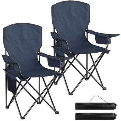 WOLTU Set van 2 opvouwbare campingstoelen, draagbare visstoelen Met rugleuning, draagtas, koeltas, bekerhouder en zijvak, voor picknick en outdoor, marineblauw WOLTU Set van 2 opvouwbare campingstoelen, draagbare visstoelen Met rugleuning, draagtas, koeltas, bekerhouder en zijvak, voor picknick en outdoor, marineblauw