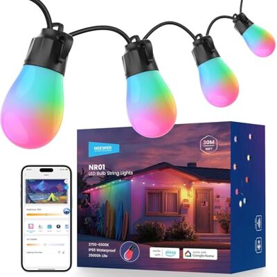 NEEWER NR01 Lichtsnoer voor buiten, 30 m, app-bediening, Smart AI RGBW licht NEEWER NR01 Lichtsnoer voor buiten, 30 m, app-bediening, Smart AI RGBW licht