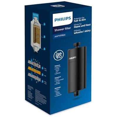 Philips Water In-Line douchefilter met 1 reservepakket, 50.000 liter, zwart, vermindert chloor tot 99%, eenvoudig te installeren, geschikt voor alle gangbare slangen en kranen Philips Water In-Line douchefilter met 1 reservepakket, 50.000 liter, zwart, vermindert chloor tot 99%, eenvoudig te installeren, geschikt voor alle gangbare slangen en kranen
