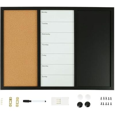Relaxdays 3-in-1 bord, wit, kurk, leisteen, magnetisch, 50 x 70 cm, meerkleurig Relaxdays 3-in-1 bord, wit, kurk, leisteen, magnetisch, 50 x 70 cm, meerkleurig