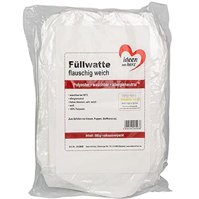 Ideen mit Herz Zachte watten voor knuffels, kussens enz. Wit, wasbaar, Öko-Tex gecertificeerd, 0,5 kg Ideen mit Herz Zachte watten voor knuffels, kussens enz. Wit, wasbaar, Öko-Tex gecertificeerd, 0,5 kg