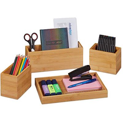 Relaxdays 4 stuks bureau-organizer van natuurlijk hout, pennenhouder, voor kantoorbenodigdheden Relaxdays 4 stuks bureau-organizer van natuurlijk hout, pennenhouder, voor kantoorbenodigdheden