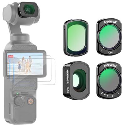 NEEWER Magnetische ND-filterset, compatibel met DJI Osmo Pocket 3 Creator Combo accessoires, ND2-32 Variable Black Diffusion 1/4 CPL groothoeklens 0,72x, HD optisch glas + 2 NEEWER Magnetische ND-filterset, compatibel met DJI Osmo Pocket 3 Creator Combo accessoires, ND2-32 Variable Black Diffusion 1/4 CPL groothoeklens 0,72x, HD optisch glas + 2