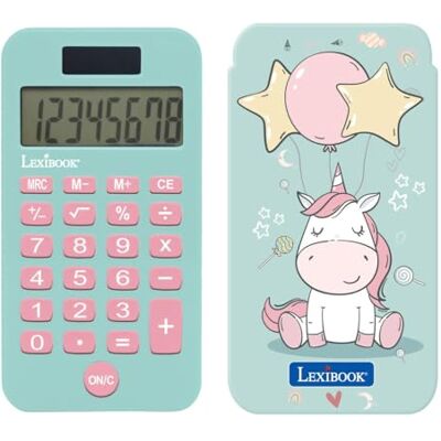 Lexibook , Eenhoorn, zakrekenmachine met beschermhoes, klassieke en geavanceerde functies, batterij en zonne-energie, blauw en roze, C45UNILXB Lexibook , Eenhoorn, zakrekenmachine met beschermhoes, klassieke en geavanceerde functies, batterij en zonne-energie, blauw en roze, C45UNILXB