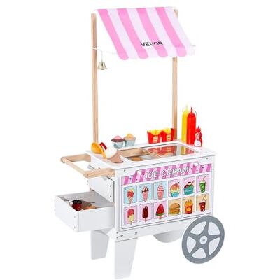 VEVOR IJswagen voor kinderen, 20+ accessoires, imitatiespel met ijshoorntje, waterijs, luifel, vriezer, opberglade, menu, voor peuters van 3 tot 7 jaar VEVOR IJswagen voor kinderen, 20+ accessoires, imitatiespel met ijshoorntje, waterijs, luifel, vriezer, opberglade, menu, voor peuters van 3 tot 7 jaar