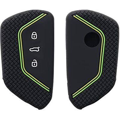 kwmobile Autosleutelhoes compatibel met VW Golf 8 3-knops autosleutelaccessoire zachte siliconen hoes zwart-groen-geel kwmobile Autosleutelhoes compatibel met VW Golf 8 3-knops autosleutelaccessoire zachte siliconen hoes zwart-groen-geel