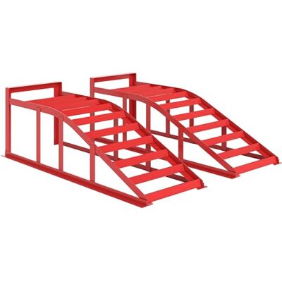HOMCOM 2 stuks oprijplaten voor auto's, antislip, staal, rood HOMCOM 2 stuks oprijplaten voor auto's, antislip, staal, rood