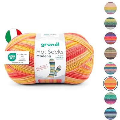 Gründl Hot Socks Madena sokkenwol, 4-laags, 1 x 100 g Sokkengaren, zacht en huidvriendelijk, 75% scheerwol, 25% polyamide, 100 g/420 m, voor naaldnaalden Gründl Hot Socks Madena sokkenwol, 4-laags, 1 x 100 g Sokkengaren, zacht en huidvriendelijk, 75% scheerwol, 25% polyamide, 100 g/420 m, voor naaldnaalden