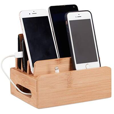 Relaxdays 10022191 Bamboe Laadstation, Bureau Mobiele Telefoonhouder voor 6 Apparaten, Naturel, 9 x 17 x 13 cm Relaxdays 10022191 Bamboe Laadstation, Bureau Mobiele Telefoonhouder voor 6 Apparaten, Naturel, 9 x 17 x 13 cm