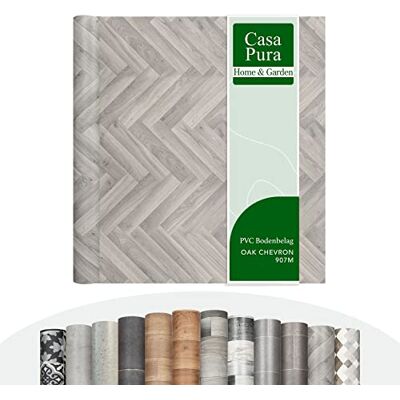 casa pura Plaza CV Flooring Extra slijtvaste PVC vloeren Eiken visgraat 907M Elegante houtlook Getextureerd oppervlak Verkocht per meter (100 x 250 cm) casa pura Plaza CV Flooring Extra slijtvaste PVC vloeren Eiken visgraat 907M Elegante houtlook Getextureerd oppervlak Verkocht per meter (100 x 250 cm)