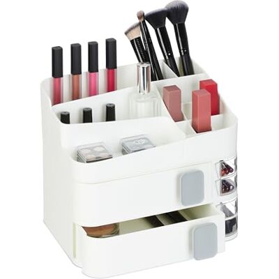 Relaxdays Make-uporganizer, compartimenten, cosmetica-opslag, kunststof, 21,5 x 26 x 21 cm (h x b x d), wit Relaxdays Make-uporganizer, compartimenten, cosmetica-opslag, kunststof, 21,5 x 26 x 21 cm (h x b x d), wit