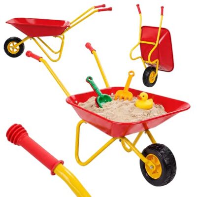 Relaxdays kinderkruiwagen, antislip handgrepen, rood metaal, kunststof, 43 x 74 x 36 cm, kinderkruiwagen Relaxdays kinderkruiwagen, antislip handgrepen, rood metaal, kunststof, 43 x 74 x 36 cm, kinderkruiwagen