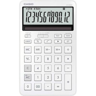 Casio JW-200DQ Calculatrice de Bureau de Taille Moyenne avec façade en Aluminium, Blanc Casio JW-200DQ Calculatrice de Bureau de Taille Moyenne avec façade en Aluminium, Blanc