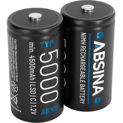 ABSINA LR 14 stuks 5000 oplaadbare babybatterijen met 1,2 V en min. 4500 mAh ABSINA LR 14 stuks 5000 oplaadbare babybatterijen met 1,2 V en min. 4500 mAh