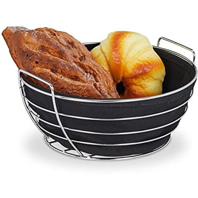 Relaxdays Broodmand van metaal met uitneembare stoffen inzetstuk, rond, voor brood en broodjes, zwart, diameter 23 cm Relaxdays Broodmand van metaal met uitneembare stoffen inzetstuk, rond, voor brood en broodjes, zwart, diameter 23 cm
