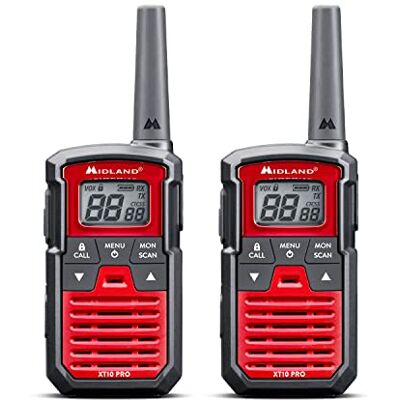 Midland XT10 PRO Double, walkietalkie radio snel opladen, 16 kanalen PMR446 en RRM-kanaal, 38 CTCSS-tinten, spatwaterdicht, USB-oplaadbaar, bereik 4 km, rood/zwart, 2 stuks Midland XT10 PRO Double, walkietalkie radio snel opladen, 16 kanalen PMR446 en RRM-kanaal, 38 CTCSS-tinten, spatwaterdicht, USB-oplaadbaar, bereik 4 km, rood/zwart, 2 stuks