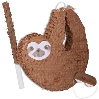 Relaxdays Set van 3 piñata Luiaard om op te hangen voor kinderen met stok en oogband, om zelf te vullen, bruin Relaxdays Set van 3 piñata Luiaard om op te hangen voor kinderen met stok en oogband, om zelf te vullen, bruin