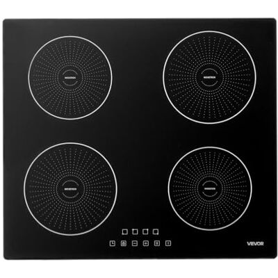 VEVOR Inductiekookplaat 4 zones (rond) inbouw, 7200 W, inductiekookplaat met 9 vermogensniveaus, led-touchscreen, glaskeramisch oppervlak en kinderbeveiliging, voor keuken en VEVOR Inductiekookplaat 4 zones (rond) inbouw, 7200 W, inductiekookplaat met 9 vermogensniveaus, led-touchscreen, glaskeramisch oppervlak en kinderbeveiliging, voor keuken en