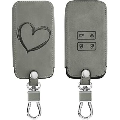 kwmobile Autosleutelaccessoire compatibel met Renault Smart Key 4-toetsen (alleen Keyless Go) Nubuck autosleutelhoes grijs gelakt hart kwmobile Autosleutelaccessoire compatibel met Renault Smart Key 4-toetsen (alleen Keyless Go) Nubuck autosleutelhoes grijs gelakt hart