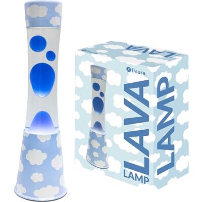 Fisura Lavalamp "wolken" met wolkenprint, transparante vloeistof en blauwe lava. Ontspannend effect, inclusief reservelamp. Afmetingen 11 cm x 11 cm x 39,5 cm. Fisura Lavalamp "wolken" met wolkenprint, transparante vloeistof en blauwe lava. Ontspannend effect, inclusief reservelamp. Afmetingen 11 cm x 11 cm x 39,5 cm.