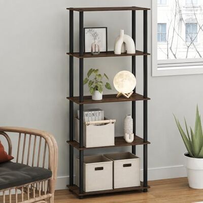 Furinno TURN-N-TUBE Étagères de rangement à 5 niveaux à assemblage sans outils, étagère de rangement noire, étagère de rangement ouverte, pour organisation et rangement, salon, bureau à domicile Furinno TURN-N-TUBE Étagères de rangement à 5 niveaux à assemblage sans outils, étagère de rangement noire, étagère de rangement ouverte, pour organisation et rangement, salon, bureau à domicile