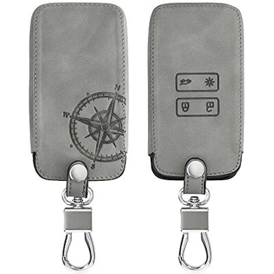 kwmobile Autosleutelaccessoire compatibel met Renault Smart Key 4-toetsen (alleen Keyless Go) Nubuck autosleutelhoes grijs kompas kwmobile Autosleutelaccessoire compatibel met Renault Smart Key 4-toetsen (alleen Keyless Go) Nubuck autosleutelhoes grijs kompas