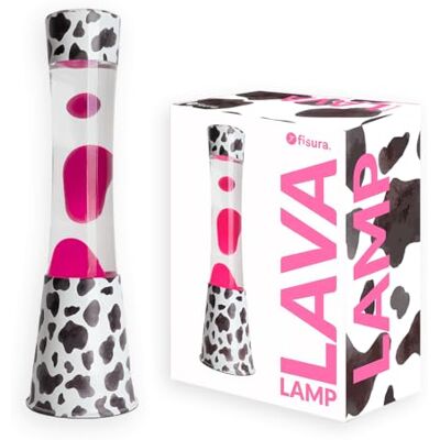 Fisura Lavalamp "koe" Basis met koeienpatroon, transparante vloeistof en roze lava Ontspannend effect Met reservelamp. 11 x 11 x 39,5 cm Fisura Lavalamp "koe" Basis met koeienpatroon, transparante vloeistof en roze lava Ontspannend effect Met reservelamp. 11 x 11 x 39,5 cm