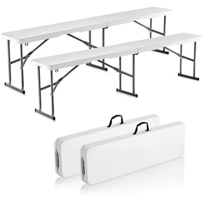 VEVOR 2 stuks opvouwbare banken van kunststof, 1,8 m, draagbare opvouwbare bank van glad polyethyleen met hoge dichtheid, waterdicht, outdoor stoel voor picknick, camping, eetkamer met handvat VEVOR 2 stuks opvouwbare banken van kunststof, 1,8 m, draagbare opvouwbare bank van glad polyethyleen met hoge dichtheid, waterdicht, outdoor stoel voor picknick, camping, eetkamer met handvat