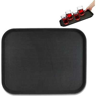 Relaxdays Set van 2 vierkante dienbladen met antislip oppervlak, zwart, 46 x 35 cm Relaxdays Set van 2 vierkante dienbladen met antislip oppervlak, zwart, 46 x 35 cm