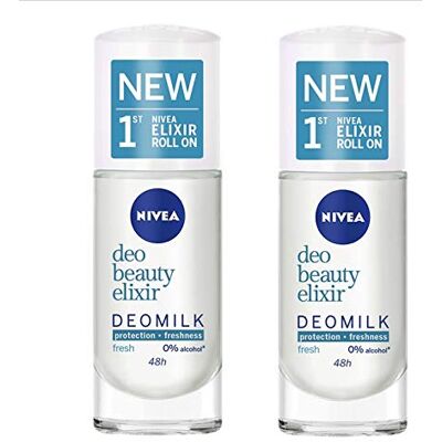NIVEA Deo 48h Beauty Elixir Deomilk Fresh anti-transpirant roll-on 0% alcohol 2 x 40 ml NIVEA Deo 48h Beauty Elixir Deomilk Fresh anti-transpirant roll-on 0% alcohol 2 x 40 ml