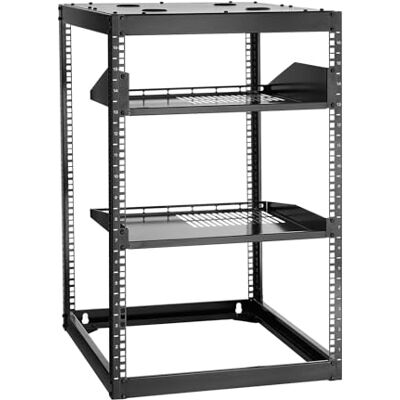 VEVOR 16U netwerkrek met open frame, 58,4 cm diep, wand- of vloermontage, 4 stangen, met geventileerde planken en montagemateriaal, kan al je uitrusting bevatten VEVOR 16U netwerkrek met open frame, 58,4 cm diep, wand- of vloermontage, 4 stangen, met geventileerde planken en montagemateriaal, kan al je uitrusting bevatten