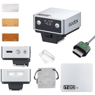 GODOX iT20 N Flash Mini TTL Flash compatibel met Nikon, compact voor camera, meer dan 700 flitsen op vol vermogen, recycling in 1,5 s, magnetische diffuser en kleurfilters GODOX iT20 N Flash Mini TTL Flash compatibel met Nikon, compact voor camera, meer dan 700 flitsen op vol vermogen, recycling in 1,5 s, magnetische diffuser en kleurfilters
