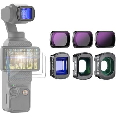 NEEWER Set van 3 ND-filters (ND8, ND32, ND256) met 0,75X groothoeklens, 2 macrolenzen en 1,2 x blauwe anamorfe lens, compatibel met DJI Osmo Pocket 3 Creator Combo Accessoires FL-B27 NEEWER Set van 3 ND-filters (ND8, ND32, ND256) met 0,75X groothoeklens, 2 macrolenzen en 1,2 x blauwe anamorfe lens, compatibel met DJI Osmo Pocket 3 Creator Combo Accessoires FL-B27