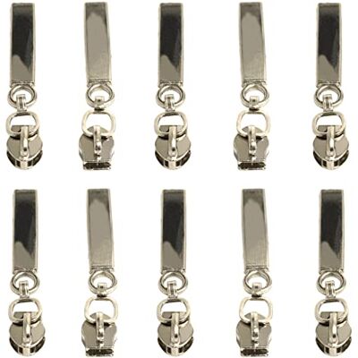 AERZETIX C62950 Set van 10 niet-afsluitbare ritslopers voor ritssluiting spiraal met trekker decoratie kleur: zilver metaal lederwaren maken handtas kleding AERZETIX C62950 Set van 10 niet-afsluitbare ritslopers voor ritssluiting spiraal met trekker decoratie kleur: zilver metaal lederwaren maken handtas kleding