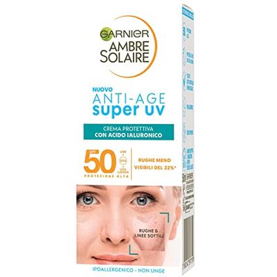 Garnier Crème Visage Protection Anti-Age Super UV Pour Peau Sensible, Protection SPF 50, Absorption Rapide, Avec Acide Hyaluronique, Ambre Solaire, 50 ml Garnier Crème Visage Protection Anti-Age Super UV Pour Peau Sensible, Protection SPF 50, Absorption Rapide, Avec Acide Hyaluronique, Ambre Solaire, 50 ml