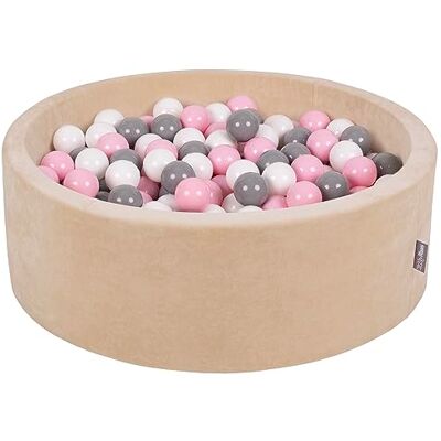 KiddyMoon Velours ballenbad 90 x 30 cm / 200 ballen met een diameter van 7 cm, rond, gemaakt in de EU, zandbeige: Wit/grijs/poederroze KiddyMoon Velours ballenbad 90 x 30 cm / 200 ballen met een diameter van 7 cm, rond, gemaakt in de EU, zandbeige: Wit/grijs/poederroze