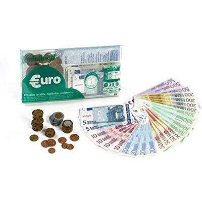 Miniland 31908 Euro portemonnee set 28 bankbiljetten + 80 stuks, meerkleurig Miniland 31908 Euro portemonnee set 28 bankbiljetten + 80 stuks, meerkleurig